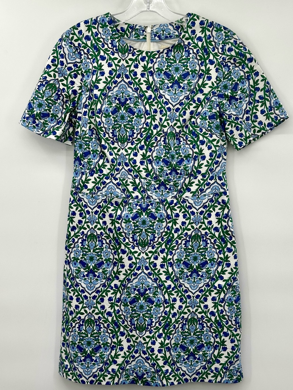 Boden Green Blue Print Shift Dress short sleeve size 6